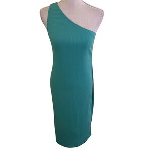GAP Aqua Ribbed Knit One Shoulder Midi Dress S